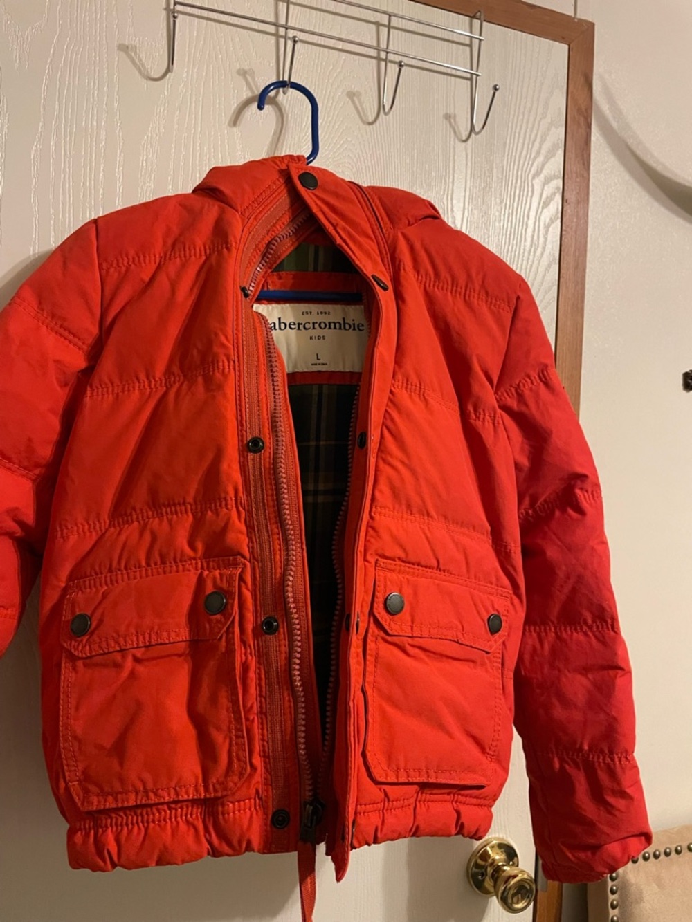 Abercrombie & Fitch Kids Orange-Red Puffer Jacket with Hood
